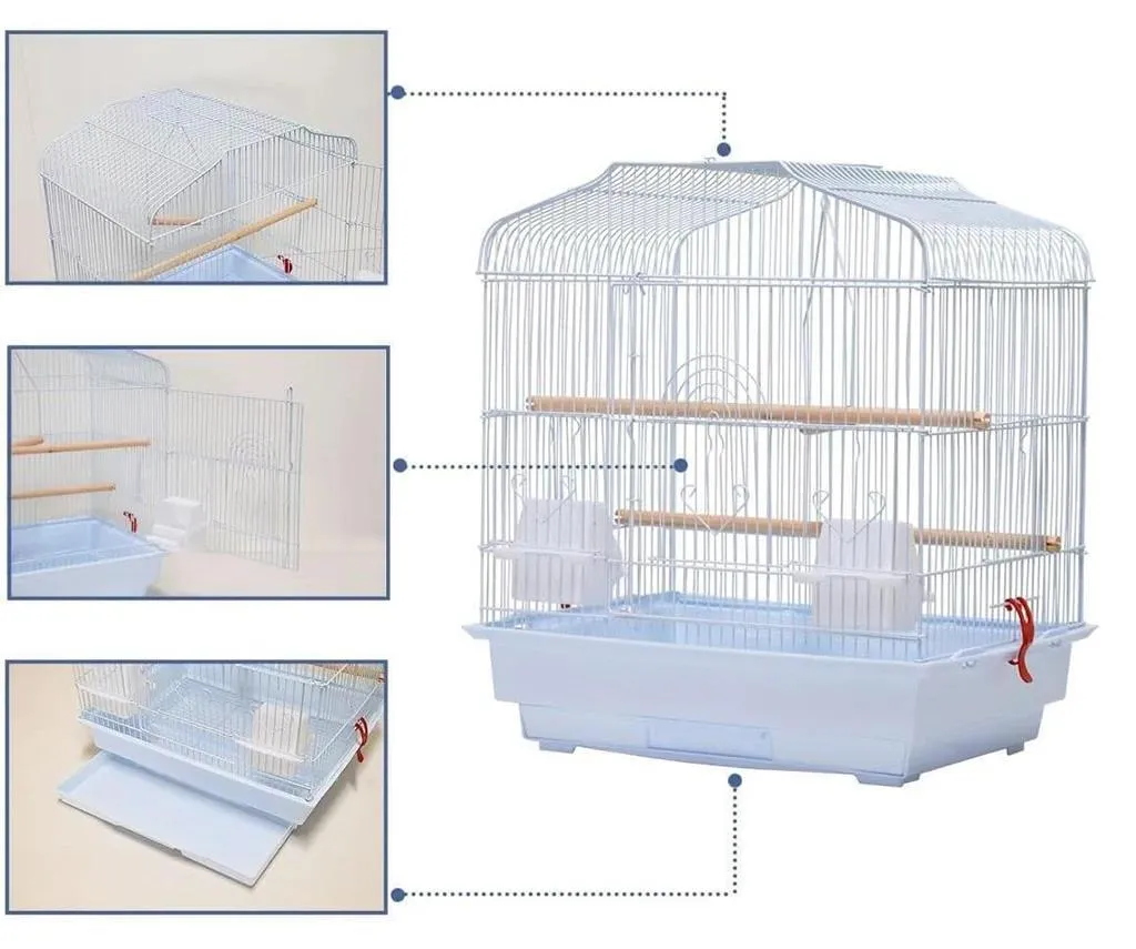 Cage portable oiseaux pour perroquet et perruche - Modèle blanc en métal