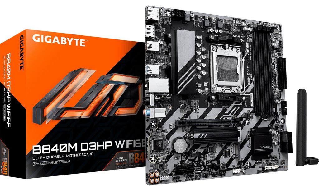 GIGABYTE B840M D3HP WIFI6E Mainboard – AMD Ryzen 9000 CPUs, Produktbild 