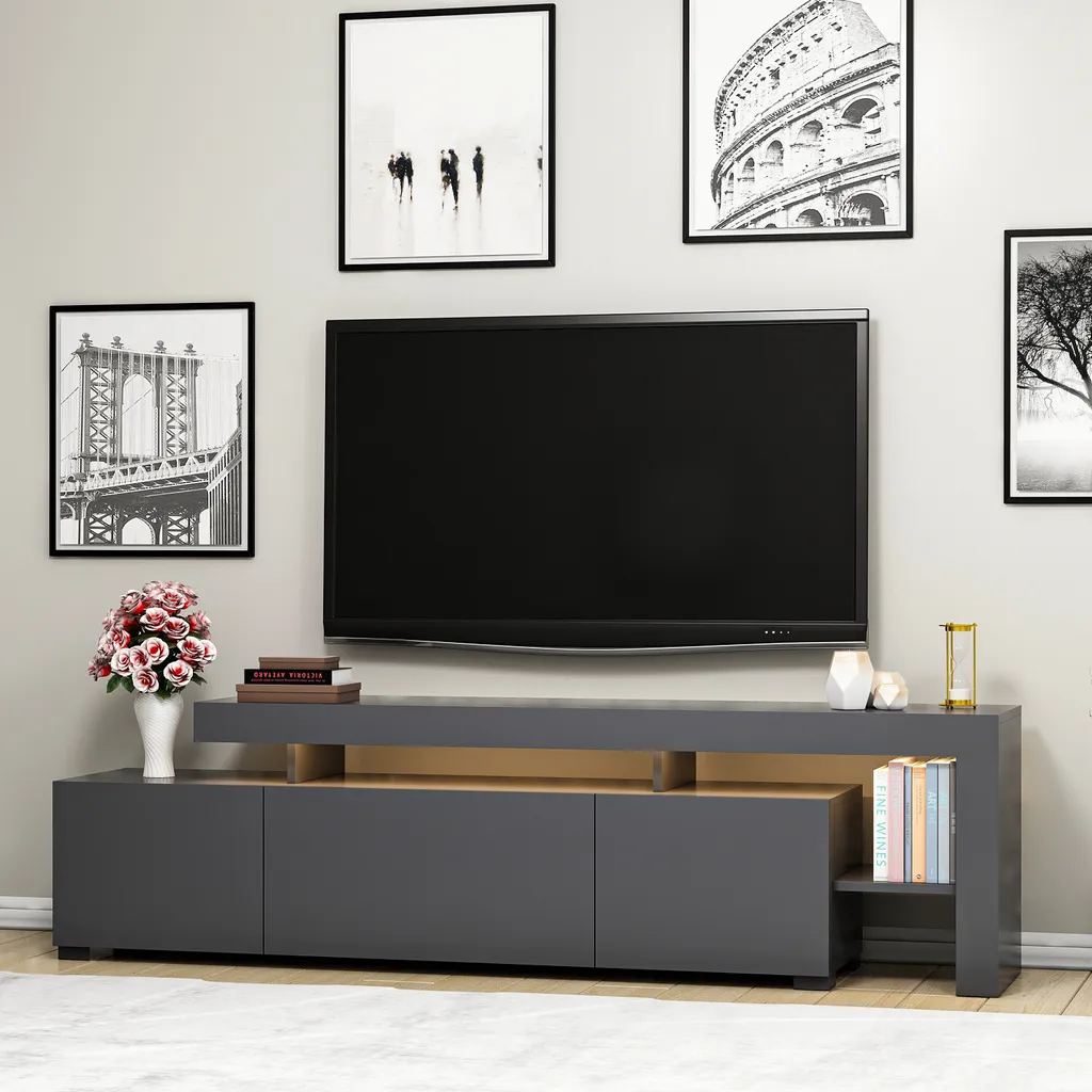 Banc TV Anthracite Beliz de 192cm avec rangements en mélaminé robuste