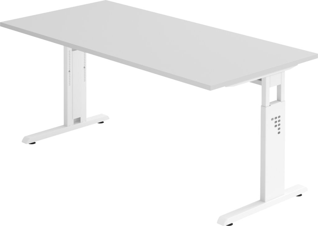 bümö Schreibtisch Serie-O - Größe: 160 x 80 cm, Nachbildung: Grau, Gestell: Weiß