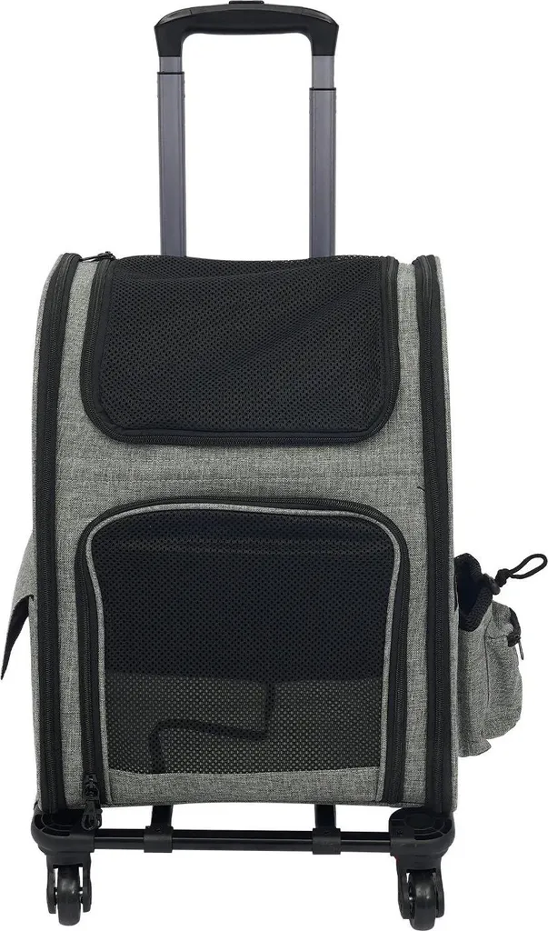 Borsa per il trasporto di animali - Zaino trolley per gatti e cani - Ruote girevoli a 360° - Traspirante - Portatile - Grigio