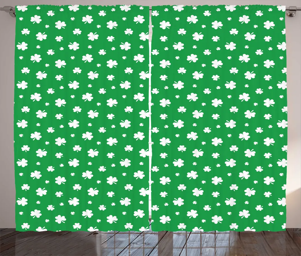 Rideau de salon Shamrock vert et blanc avec boucles et crochets inclus