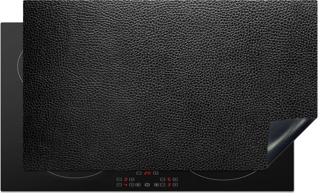 KitchenYeah Herdabdeckplatte Leder - Strukturiert - Schwarz , 91x52cm, Küche Deko, Glaskeramikfeld Herdabdeckung, Abdeckplatte fùr Kochfeld