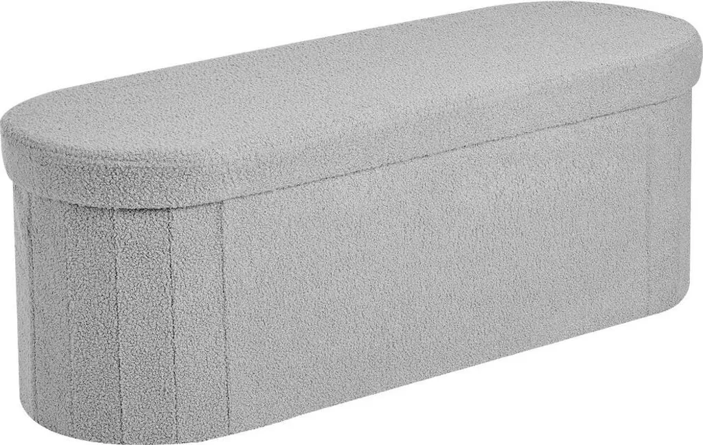 Panca contenitore ovale, panca pieghevole in pile Teddy da posizionare ai piedi del letto, panca contenitore imbottita pieghevole con ampio spazio di stoccaggio, supporta fino a 300 kg, per soggiorno, camera da letto, ingresso, grigio