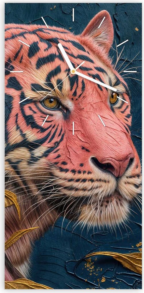 Wanduhr aus Glas mit Motiv Tiger Porträt- 30 x 60 cm - inkl. Aufhängesystem