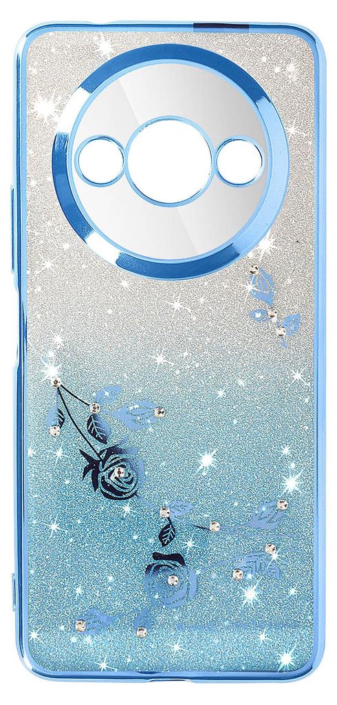 Avizar, Glitterhülle Blumen für Xiaomi Redmi A3 Ring Halter, Hellblau