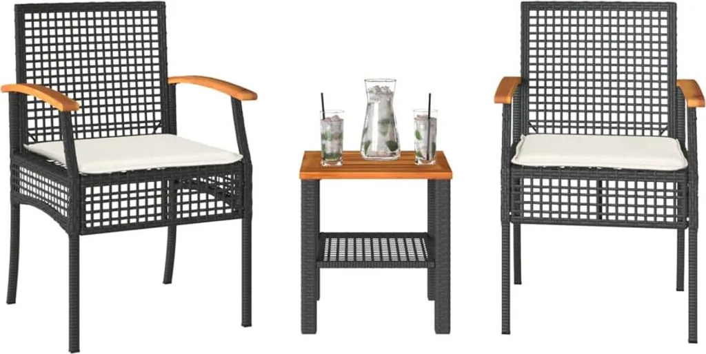 Specifiche Set vidaXL 3 Pezzi | Polirattan, Acciaio e Acacia Nero