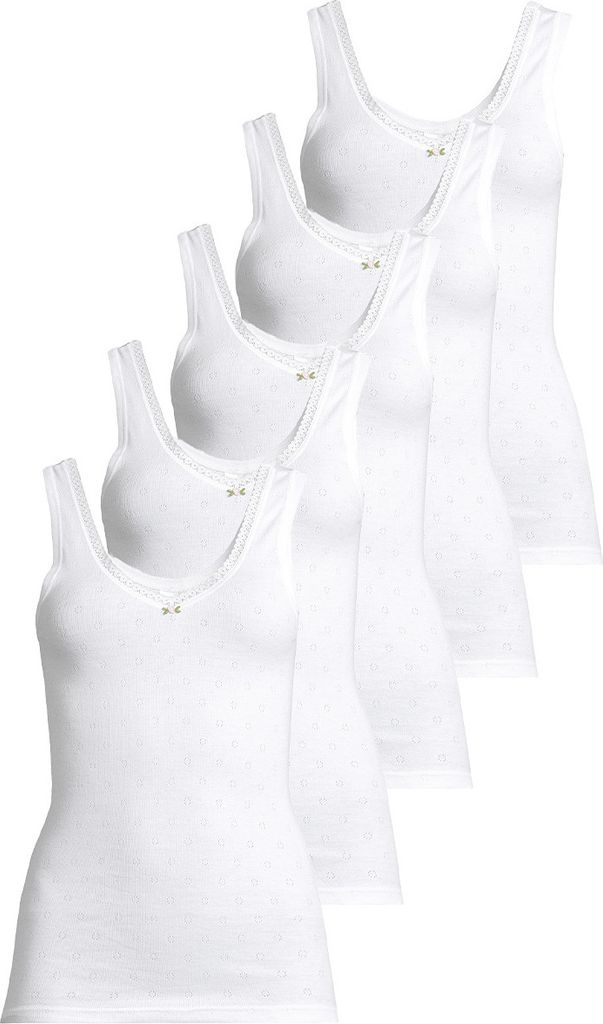 Speidel 5er Pack Nina Unterhemd / Top Baumwolle in Transfer-Jacquard-Qualität, Spitzeneinsatz mit dekorativem Röschen, Komfort ohne störende Sei...