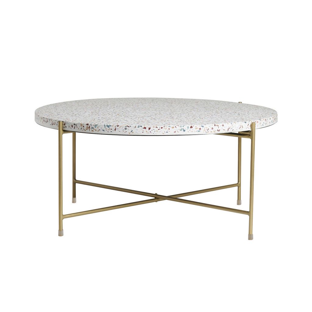 Miliboo - Runder Couchtisch aus Terrazzo und goldfarbenes Produktbild 