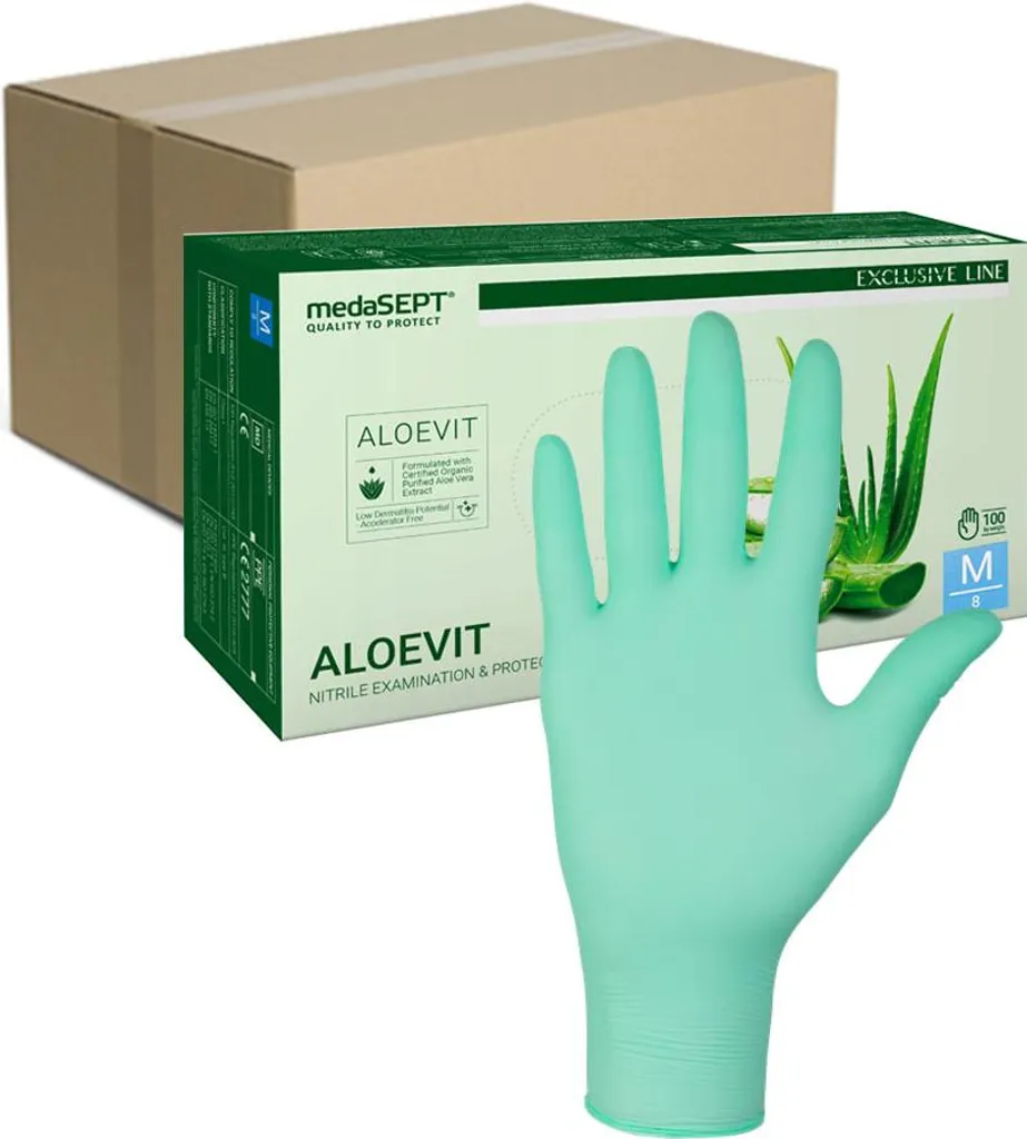 Gants nitrile Aloevit Taille M Anti-irritation à l'Aloe Vera x1000 pcs