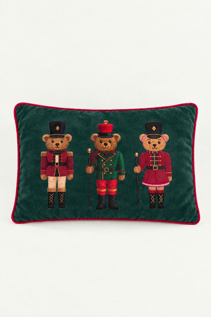 Festlicher Kissenbezug Bear Trio, Schwarz, 30x50 cm, Produktbild 