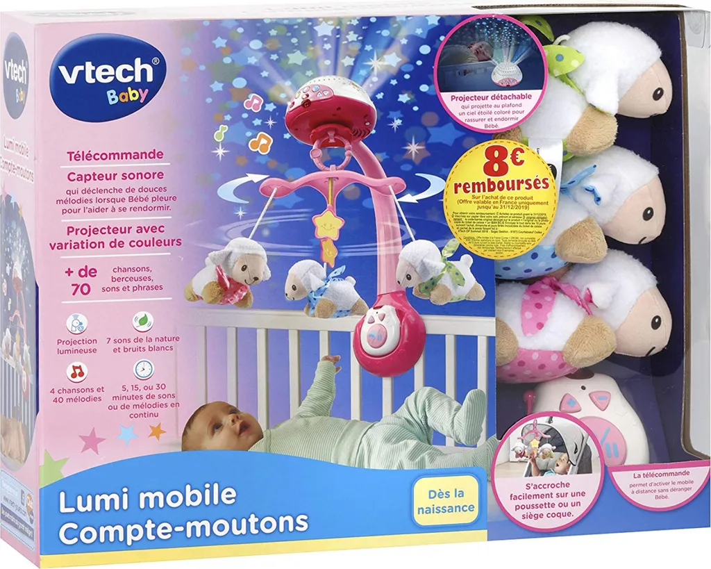 Sommeil de Bébé : Mobile Rose Vtech Sheep Count Anti-Pleurs avec Musique