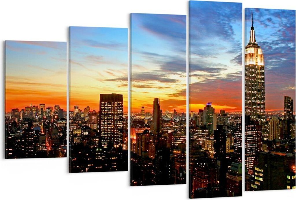 Bild auf Leinwand - Leinwandbild - Amerika gebäude sonnenuntergang wolkenkratzer - 150x100cm - Wand Bild - Wanddeko - Leinwanddruck - Bilder - Kun...