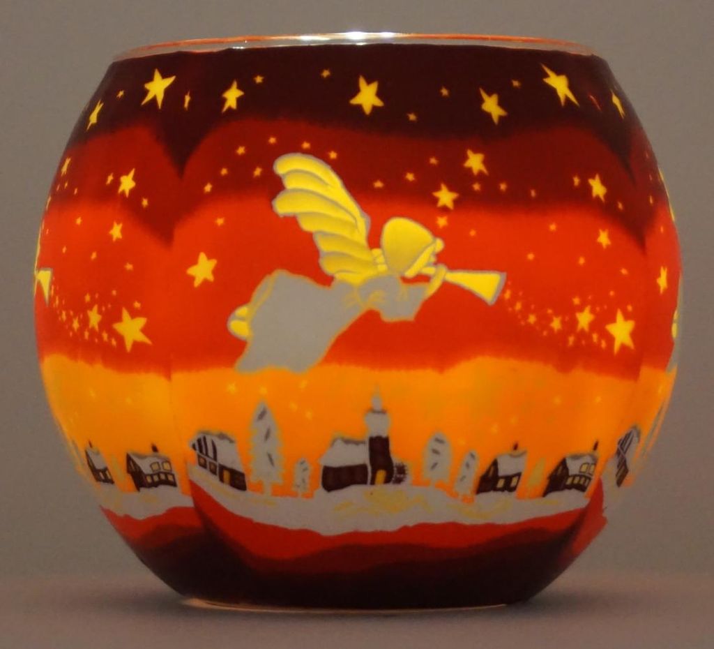 Leuchtglas Engel Teelicht Windlicht Angel Putte Weihnachten