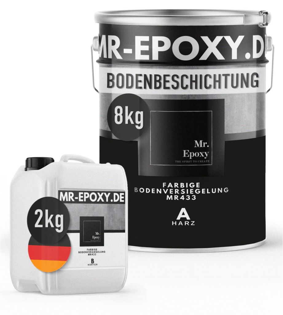 Mr. Epoxy Epoxidharz Bodenbeschichtung (10 kg, RAL 9005 Tiefschwarz) - 2K Betonfarbe für Garagen, Keller & Werkstatt Boden - Flüssigkunststoff Ep...