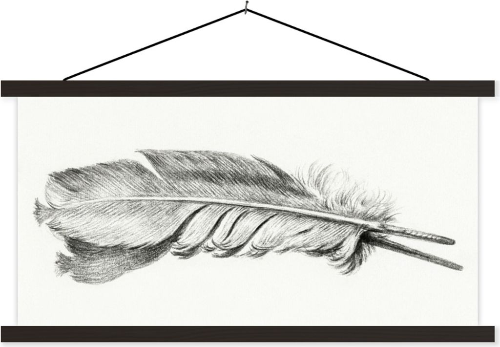 MuchoWow Textilposter Feder - Gemälde von Jean Bernard 150x75 cm mit schwarzem Rahmen - Posterleiste