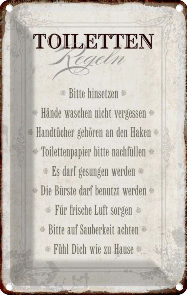 vianmo Blechschild 30x20 cm Toiletten Regeln Haus Warnschild Hinweisschild Sicherheit Vorsicht