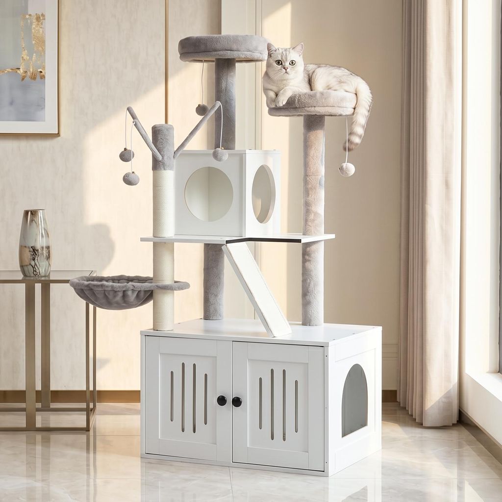 FCH Katzenbaum mit Katzenklo Schrank, 135 cm hoch, mit Produktbild 