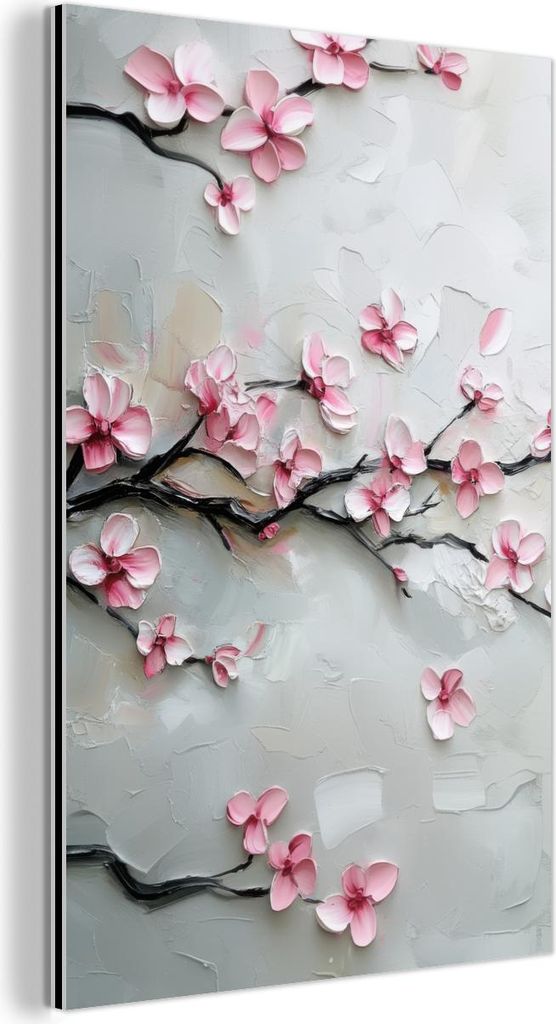 MuchoWow Wanddekoration Metall Metallbild Wandkunst 100x150 cm Blüte - Künstlerisch - Rosa - Sakura MuchoWow Aluminium Gemälde - Bild