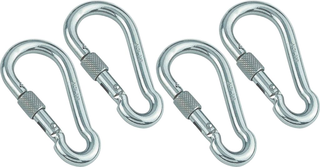MARINETECH Karabinerhaken, Edelstahl A4, 8x80 mm, mit Sicherheitsmutter, 4 Stück