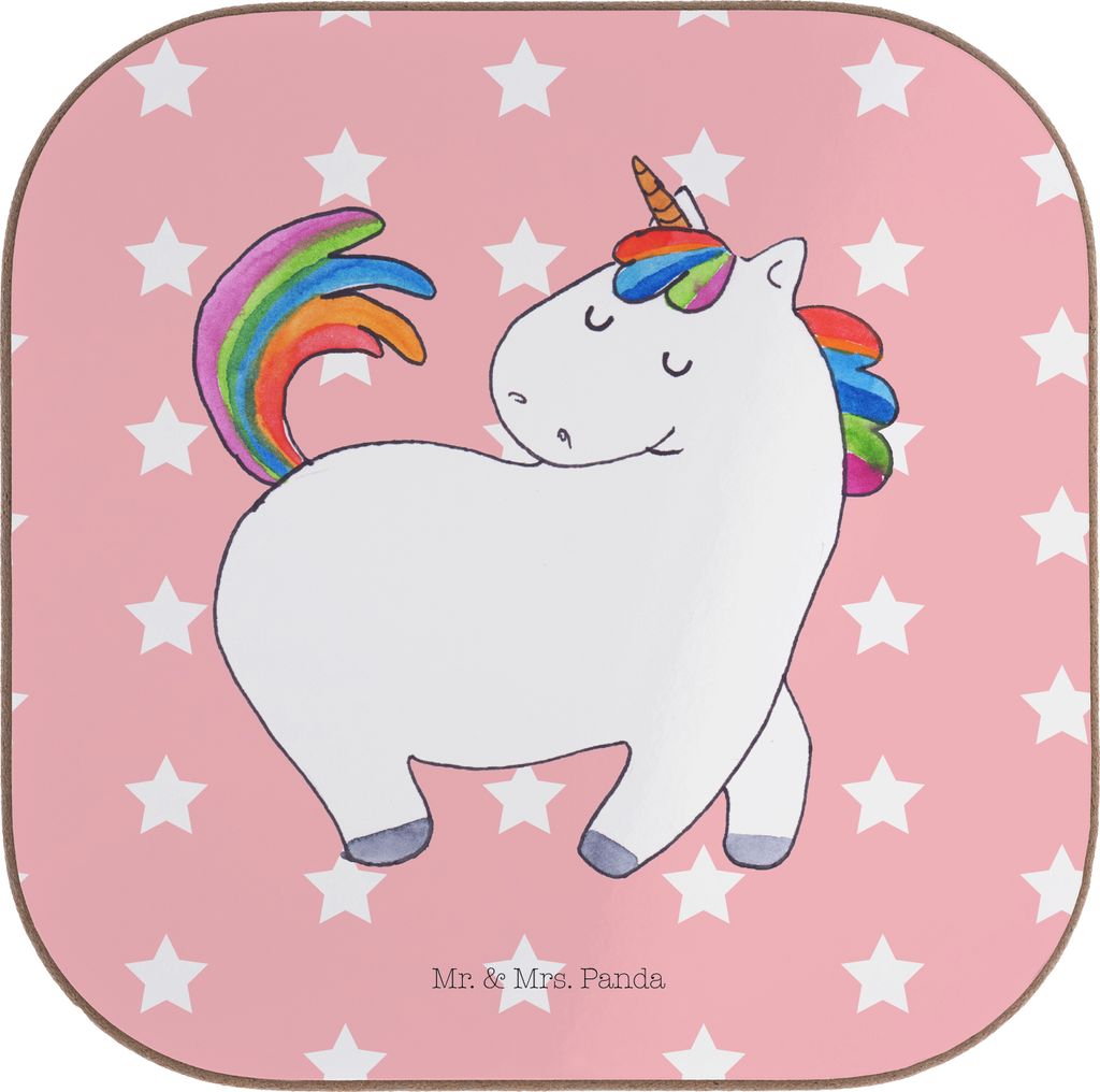 Mr. & Mrs. Panda Untersetzer für Gläser Einhorn Stolzieren - Rot Pastell - Geschenk, Unicorn, gläseruntersetzer, Tischuntersetzer, Design, Freun...