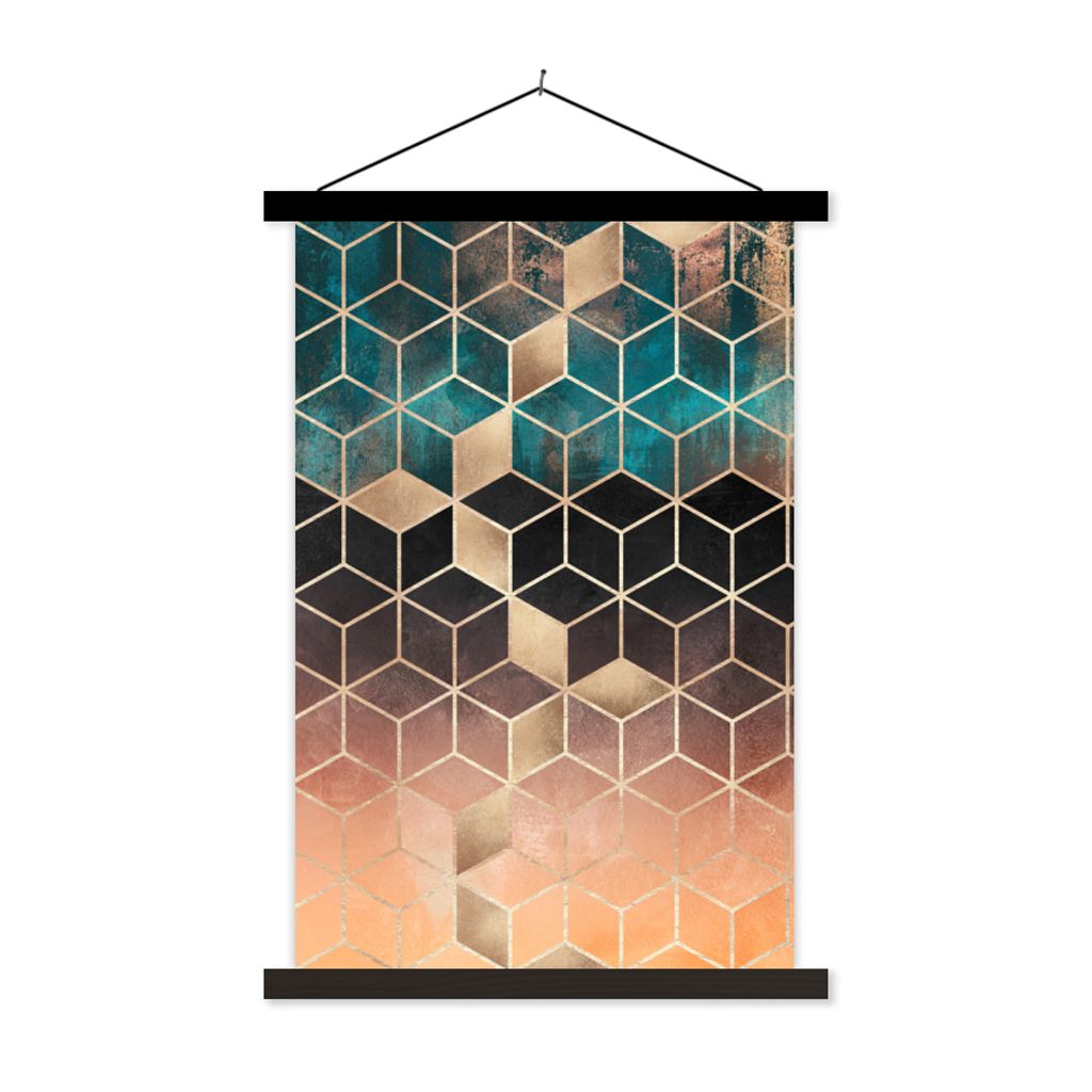 MuchoWow Textilposter Abstrakt - Würfel - Gold - Muster - Luxus 120x180 cm mit schwarzem Rahmen - Fotos
