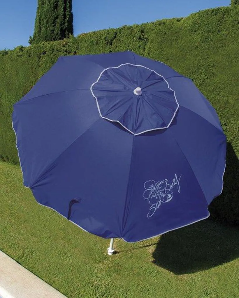 Parasol inclinable 180 cm bleu royal pour plage et jardin avec embout Wister