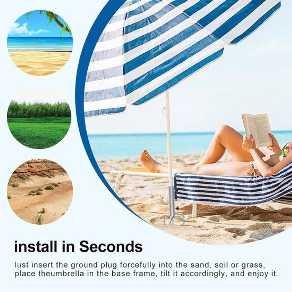 Ancrage de sol universel réglable pour parasol de plage et jardin - 45cm