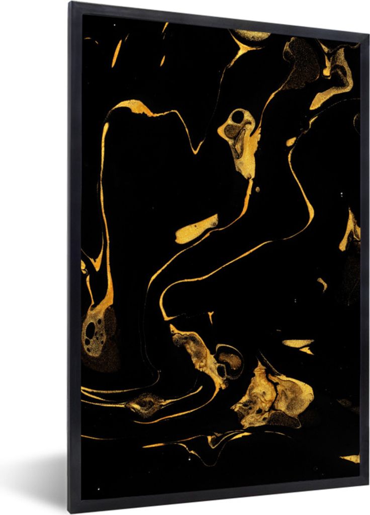 MuchoWow Gerahmtes Poster Muster - Gold - Schwarz 60x90 cm - Poster mit Schwarzem Bilderrahmen Wandposter Rahmen Foto Bilder - Kunst