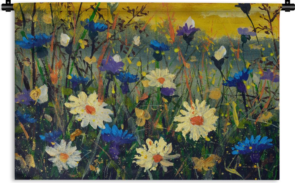 MuchoWow Wandteppich Wandbehang Malerei - Ölfarbe - Natur - Blumen 90x60 cm Tapisserie Dekoration Wandtuch - Wandskulpturen - Bildteppich