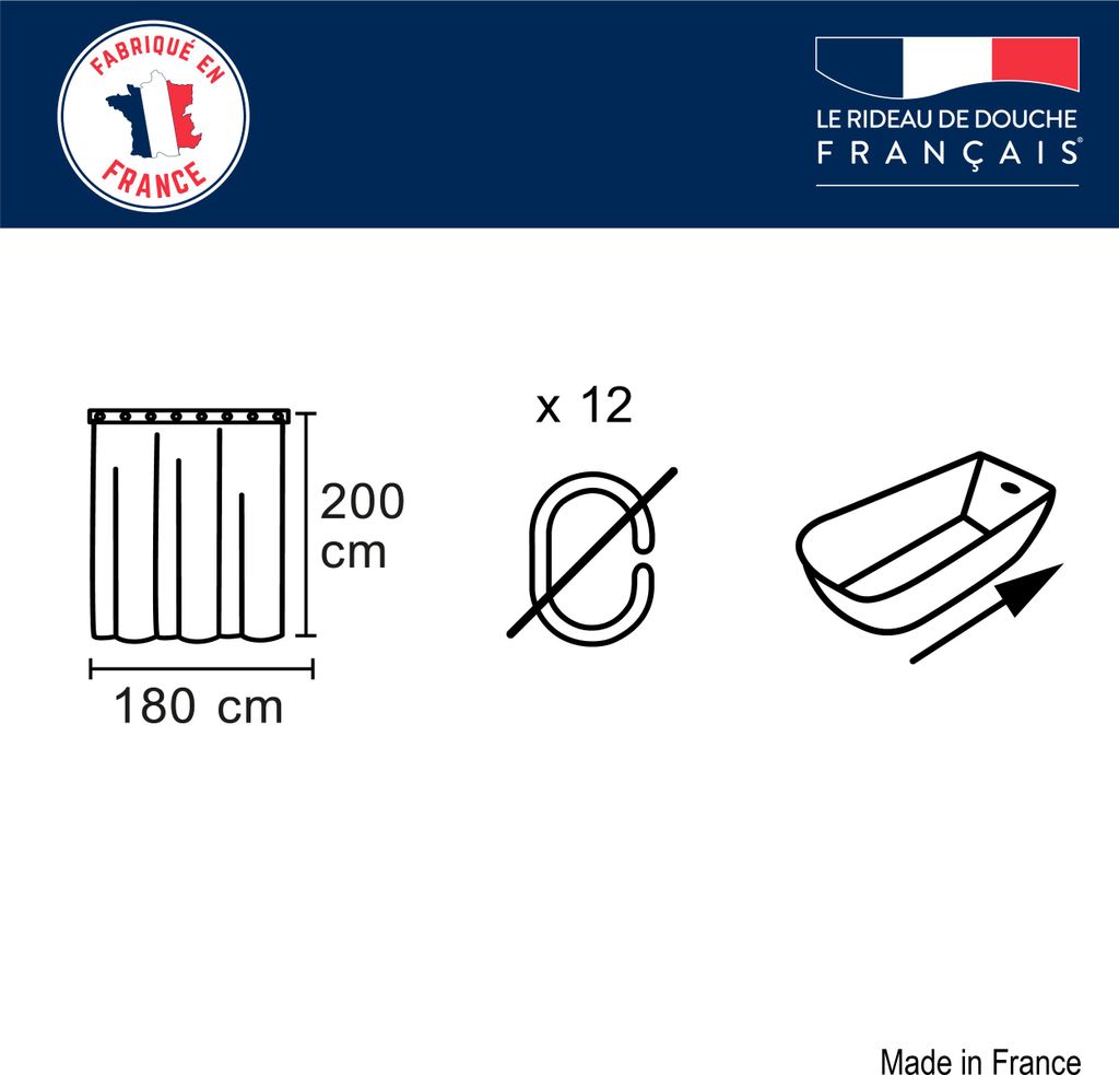 MSV Anti-Schimmel Duschvorhang - Anti-Bakteriell, waschbar, wasserdicht, mit 12 Duschvorhangringen - Polyester, „Marianne Weiß“ 180x200cm