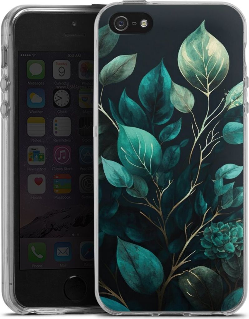 DeinDesign Handyhülle für Apple iPhone 5s Silikon Hülle Case Smartphone Schutzhülle Blätter schwarz Eukalyptus