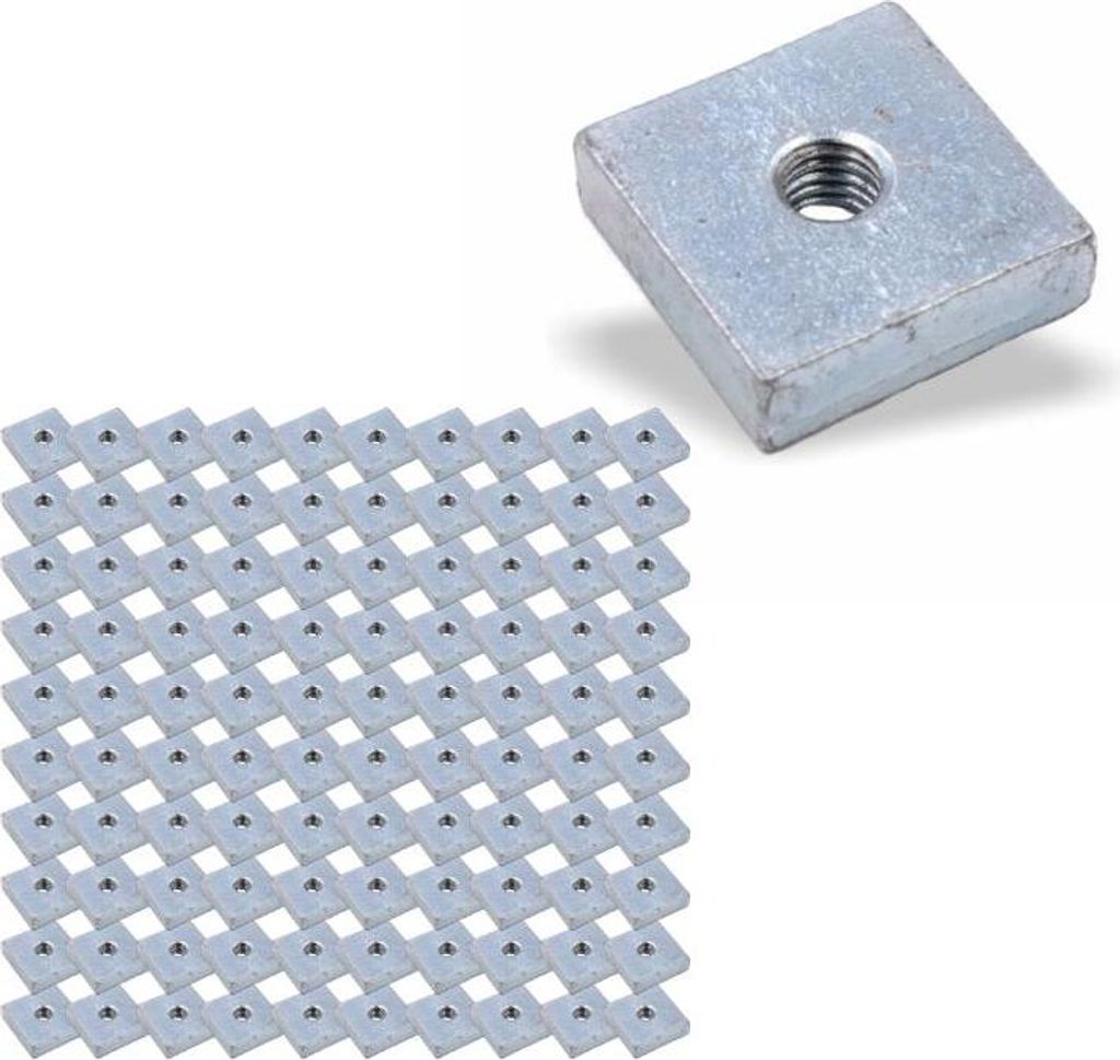 100x Nutenstein | Gewindeplatte 20x20x6 mm M6 Gewinde mittig | Stahl galvanisch verzinkt