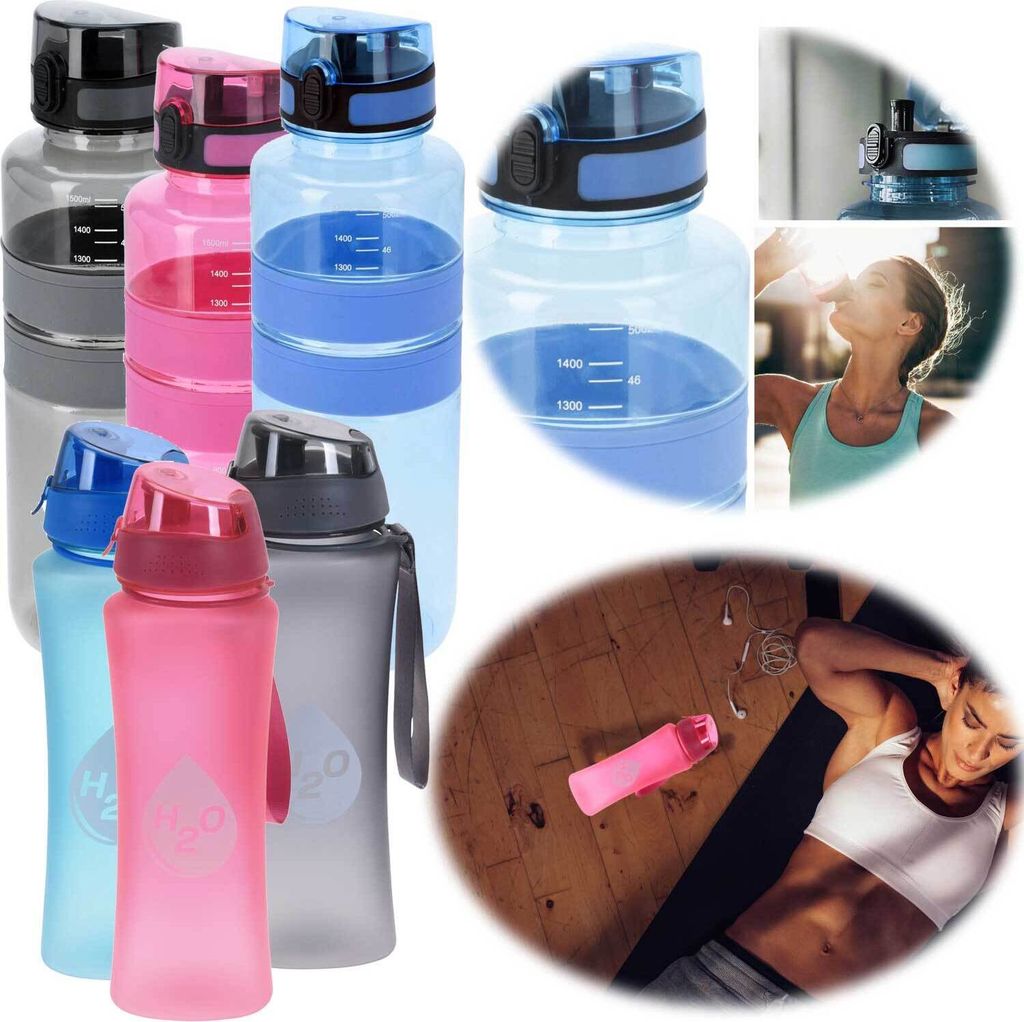 LS-LebenStil XL Sportflasche Trinkflasche 1500ml Rot Pink 1,5 Liter Wasserflasche auslaufsicherer Klappdeckel Getränkeflasche Fitness Kinder Sport