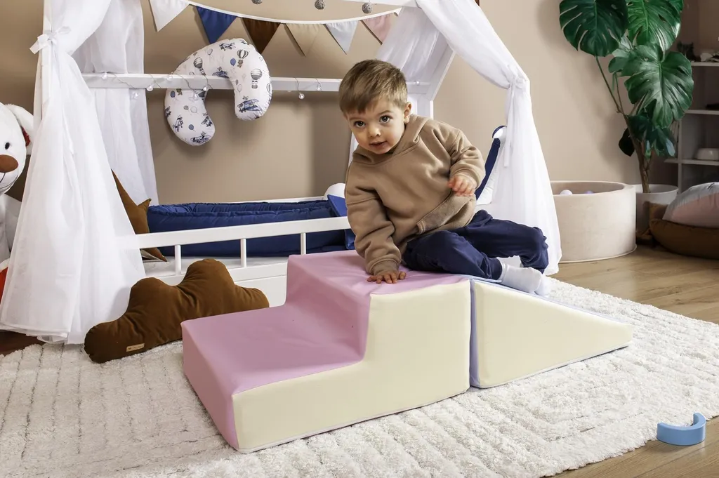 Mini toboggan mousse 2 blocs blancs : modulable, sécurisé et lavable - 2
