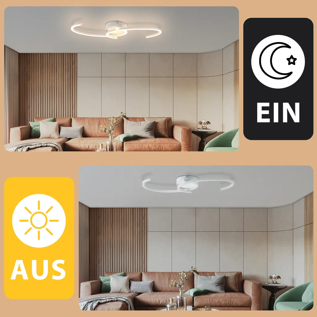 ZMH lampada da soffitto LED plafoniera cucina 24W lampada soggiorno design moderno lampada camera da letto 3000K bianco caldo lampada soggiorno cucina 330° ruotabile 2 anelli lampade da soffitto bianche per camera da letto sala da pranzo - 8
