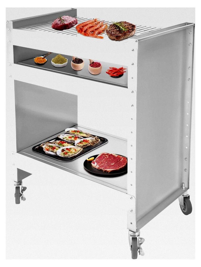 Grillwagen Beistelltisch 59x40,5x82cm - Verstellbarer Grilltisch mit großer Arbeitsfläche für den Außenbereich