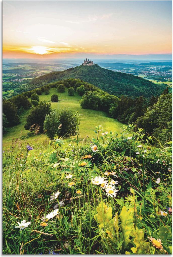 ARTland Wandbild Alu für Innen & Outdoor Burg Hohenzollern bei Sonnenuntergang Größe: 80x120 cm