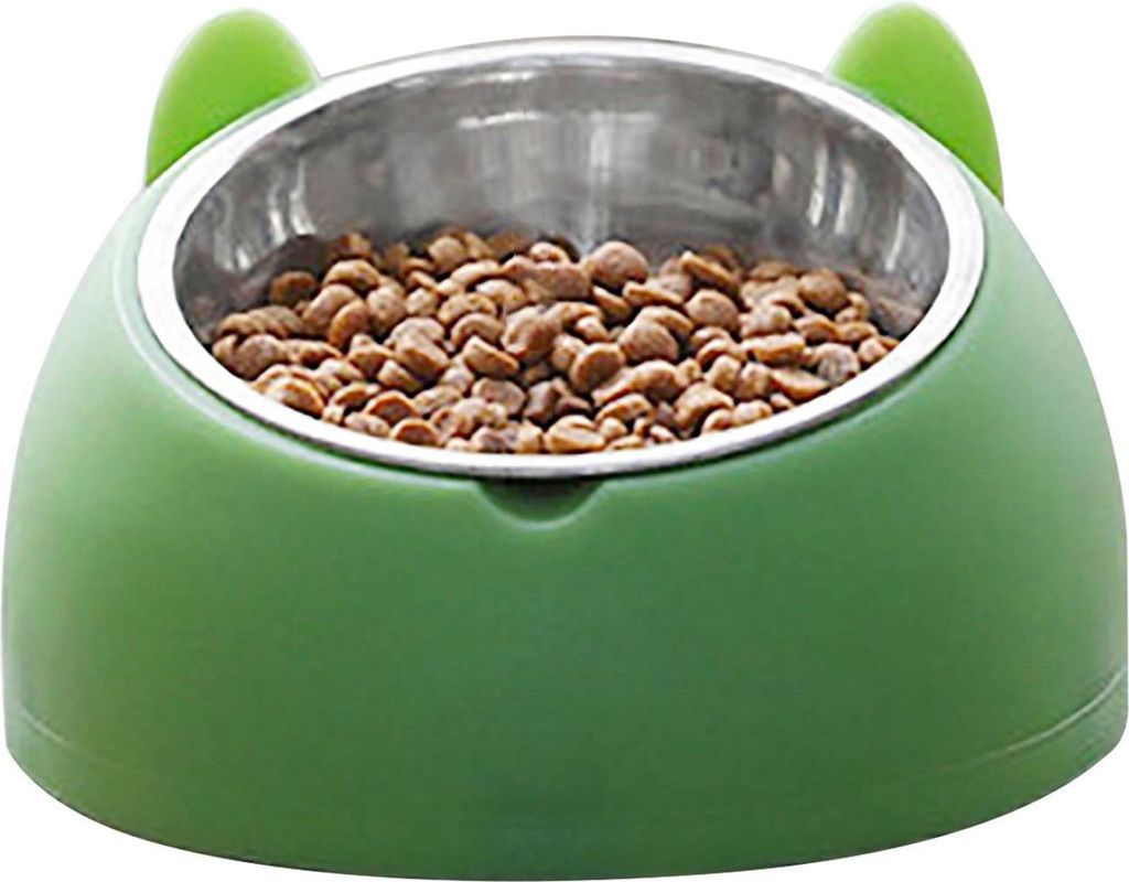Tierfutter-Wassernapf aus Edelstahl, abnehmbar, rutschfest, Cartoon-Form, Futternapf für Hunde und Katzen, grün
