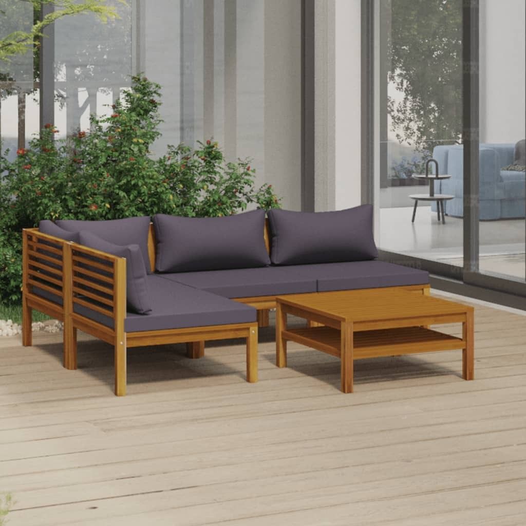 ZMH 5-tlg. Garten-Lounge-Set mit Auflage Massivholz Akazie