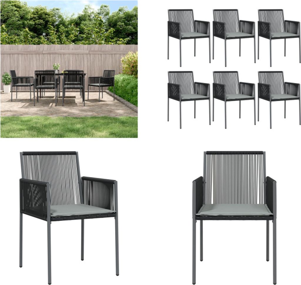 vidaXL Gartenstühle mit Kissen 6 Stk. Schwarz 54x60,5x83,5 cm - Gartenstuhl - Gartenstühle - Terrassenstuhl - Outdoor Stuhl