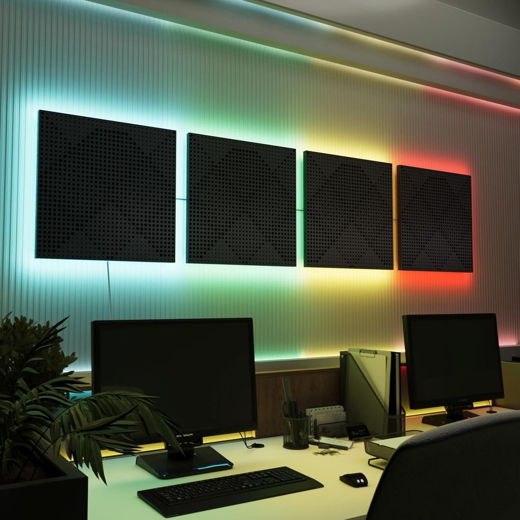 4er-Pack-LED Akustikwandpaneele mit RGB Glow für Echo Control|Schallabsorbierende Paneele mit Backlight|4x WILDS -Separately-LINE|Schwarz