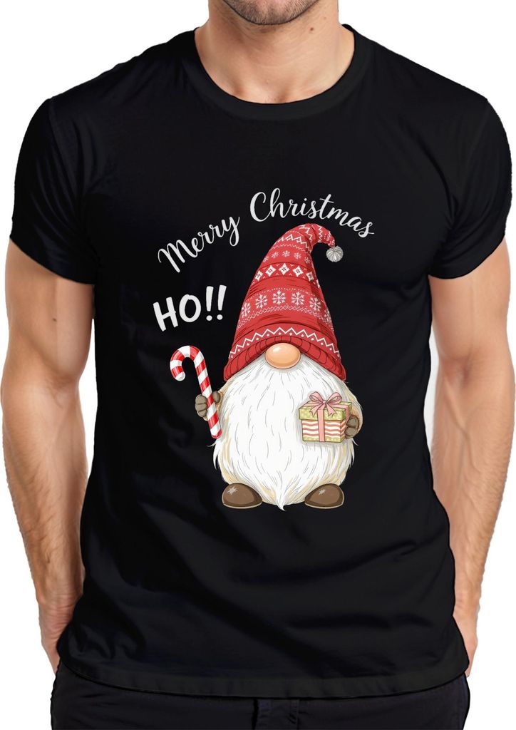 Merry Christmas HO!! Weihnachten Wichtel Gnom Zuckerstange Mütze Herren T-Shirt, Schwarz, XXL