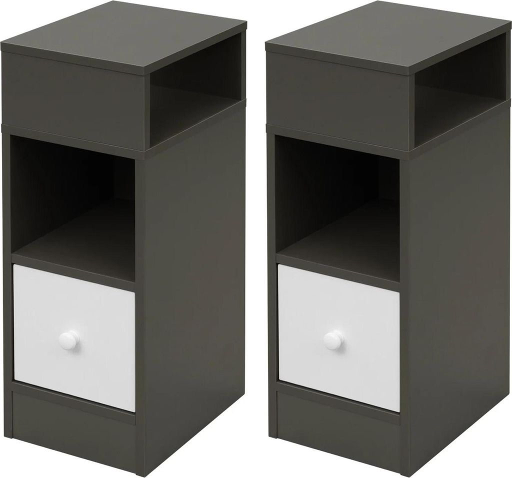 2er Set Schmale Nachttische - Nachtschrank - Offene Fächer - Schublade - Maße 25 x 66 x 30 cm (B x H x T) - Melaminbeschichtete 15 mm Spanplatte ...