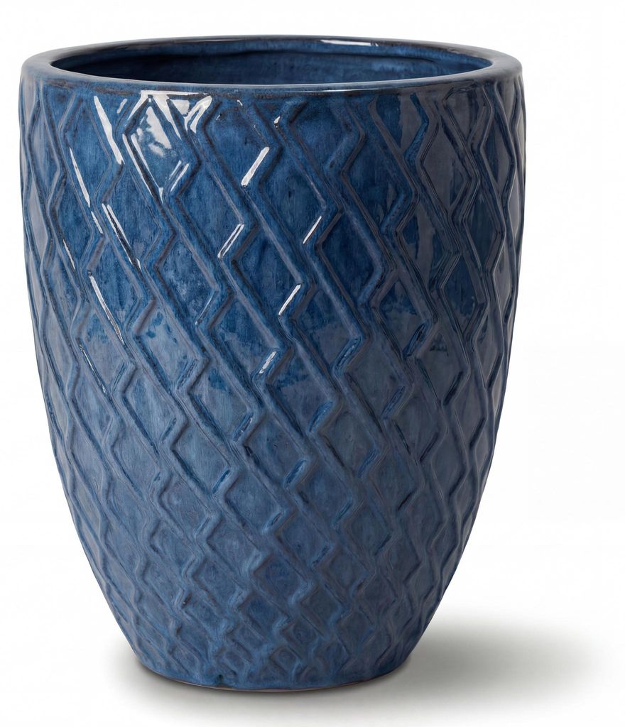 Provencelia Keramik Pflanzkübel Zeus Blau, Ø41 x H55 cm, frostbeständig, handgefertigt, glasiert, Outdoor, Terrasse, winterfest