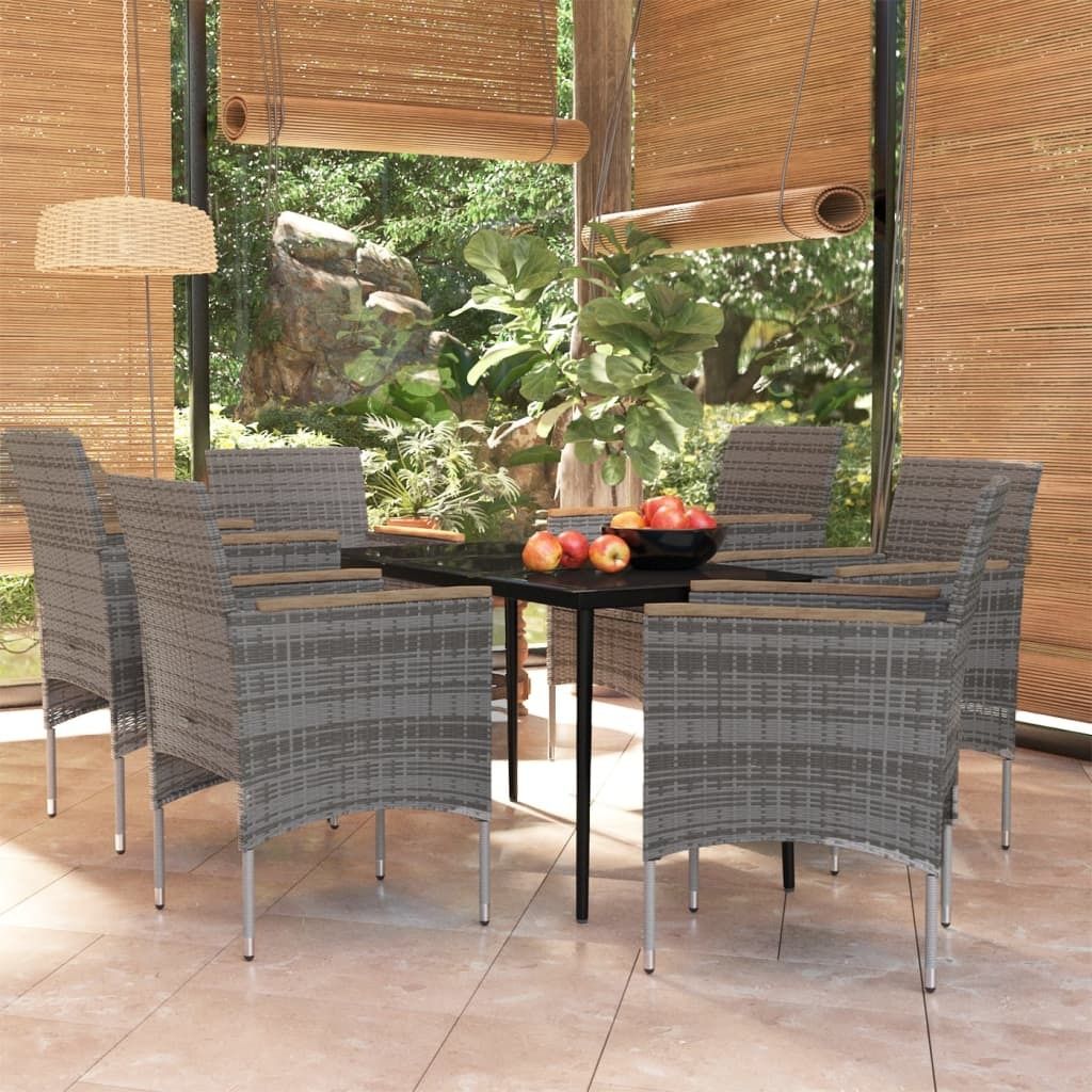 Maison Exclusive - 7-tlg. Garten-Essgruppe mit Kissen Grau und Schwarz