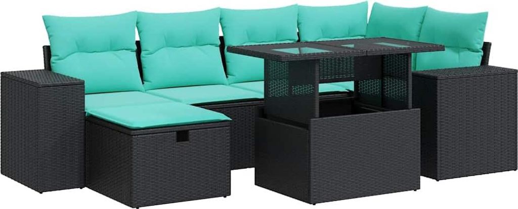 vidaXL 7-tlg. Garten-Sofagarnitur mit Kissen Grau Poly Rattan Akazie