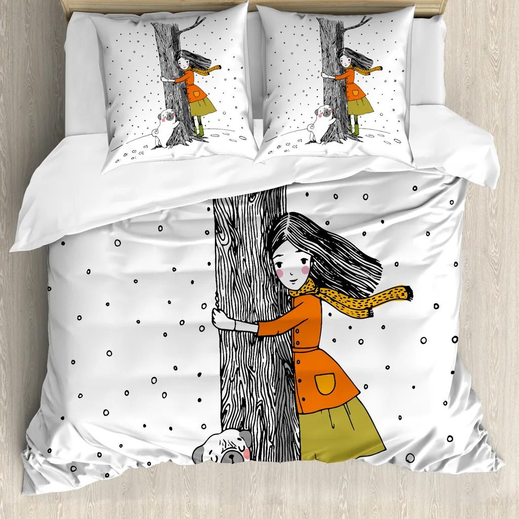 Copripiumino Cane Carlino ABAKUHAUS 155x220: Microfibra Anallergica Bianca e Nera