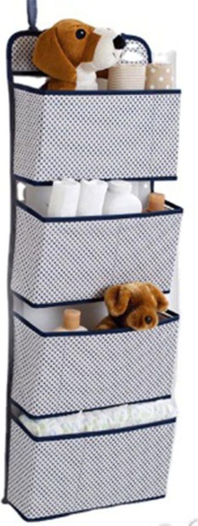 Hängeorganizer mit 4 Taschen, faltbares Hängeregal mit 2 Haken für Handtücher, Windeln, Spielzeug im Kinderzimmerschrank, über der Tür oder z...