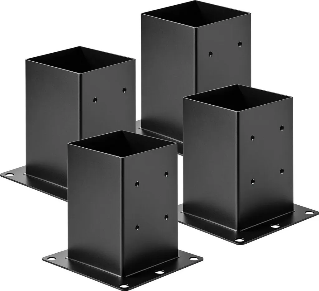 Ancrage de Poteau de Clôture 15x15 cm Base en Acier Robuste - 4 Pcs